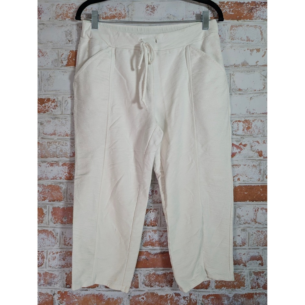 Chico's Zenergy Pants Women 1 White Crop Textured Cotton Drawstring Athleisure